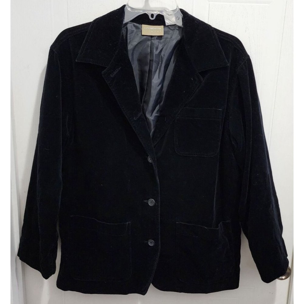 Liz Claiborne‎ Women's Long Sleeve 5 Button Blazer Jacket Black Velvet Size PM